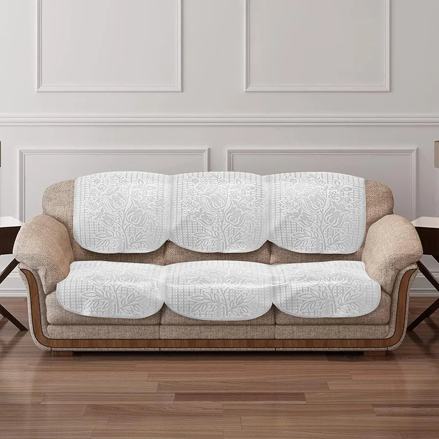 Cloth Fusion Italian Velvet Sofa Cover 5 Seater Set, Perfect Floral Embossed Sofa Cover 3 Seater and 2 Seater for Living Room